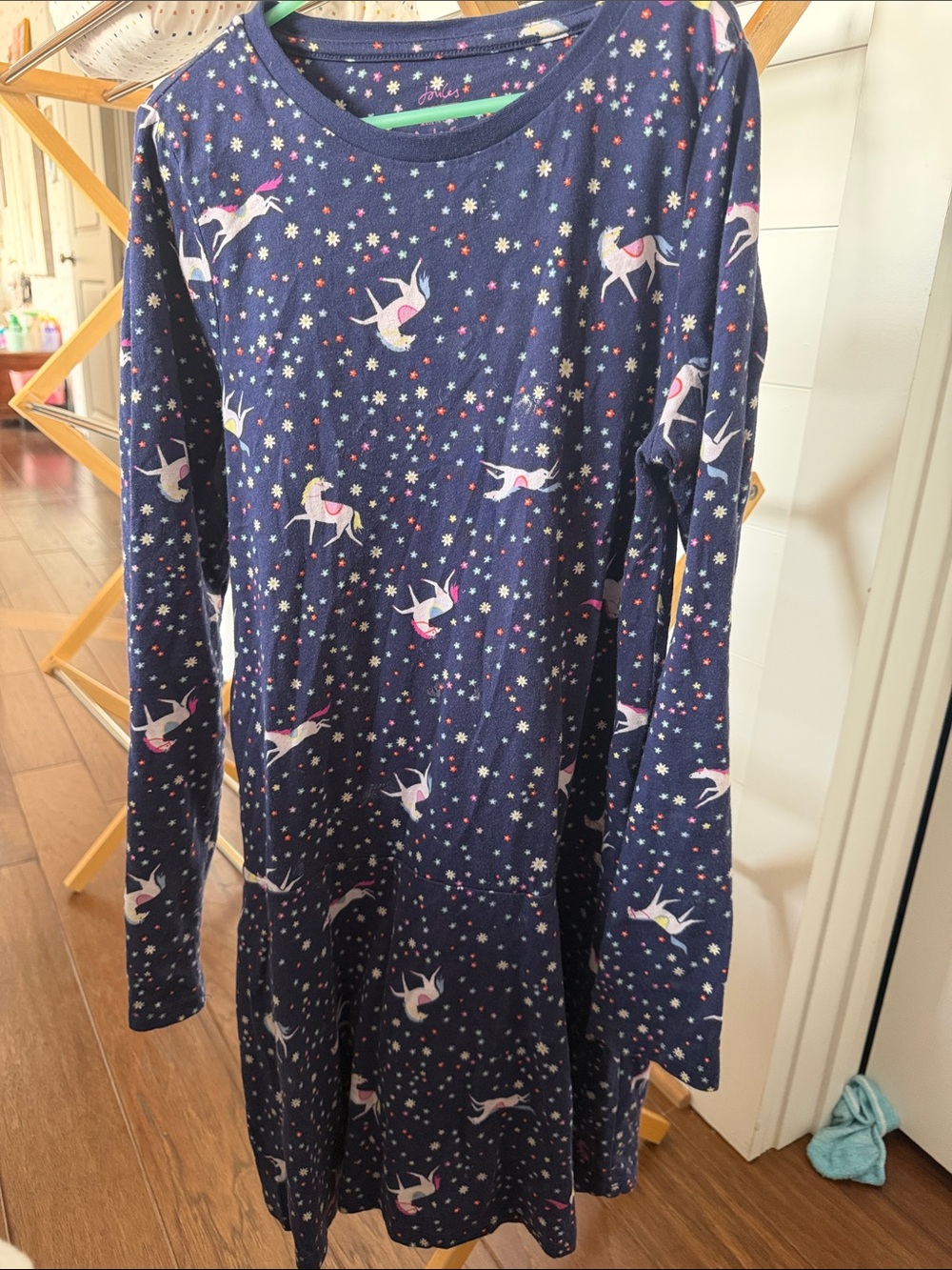 Joules Navy Unicorn & Star Print Long Sleeve Dress